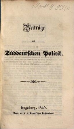 Beiträge zur süddeutschen Politik