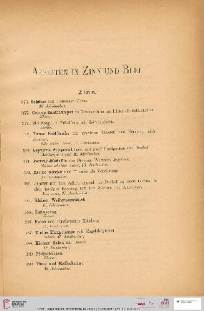 Arbeiten in Zinn und Blei (Nr. 376 - 412)