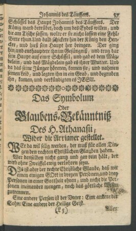 Das Symbolum Oder Glaubens-Bekänntniß Des H. Athanasii, Wider die Arrianer gestellet
