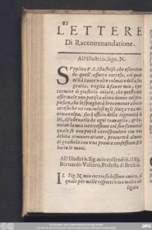 Lettere Di Raccommandatione.