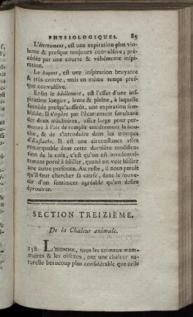 Section Treizième. De la Chaleur animale