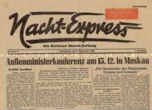 Zweite Ausgabe der Berliner Abendzeitung "Nacht-Express" zur Außenministerkonferenz der Alliierten in Moskau