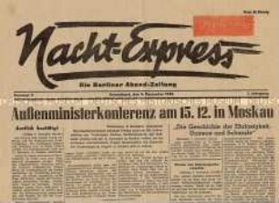Zweite Ausgabe der Berliner Abendzeitung "Nacht-Express" zur Außenministerkonferenz der Alliierten in Moskau