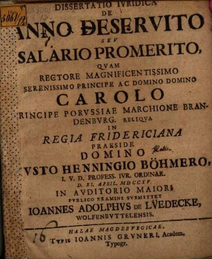 Dissertatio Ivridica De Anno Deservito Sev Salario Promerito