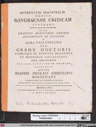 Dissertatio Inavgvralis Medica Gangraenam Criticam Lvstrans