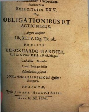 Conclusiones theoretico-practicae ad Pandectas : Exerc. XXV., de obligationibus et actionibus