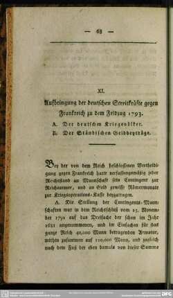 XI. Aufbringung der deutschen Streitkräfte gegen Frankreich zu dem Feldzug 1793