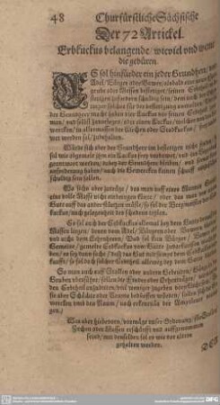 Der 72. Artickel. Erbkuckus belangende/ wieviel und weme die gebüren.