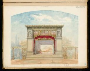 Sommertheater Monatskonkurrenz März 1878: Aufriss Vorderansicht des Bühnenhauses; Maßstabsleiste