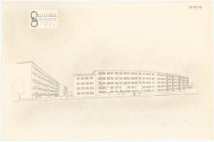 Wohnungsbau Berlin-Prenzlauer Berg Schinkelwettbewerb 1950: Perspektivische Ansicht