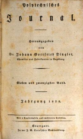 Polytechnisches Journal. 27. 1828