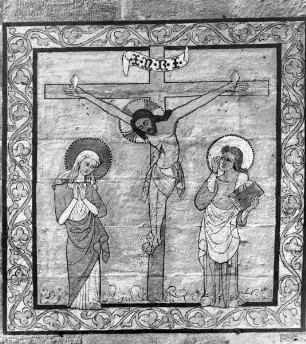 Kreuzigungsgruppe mit Maria und Johannes zu beiden Seiten des Kreuzes