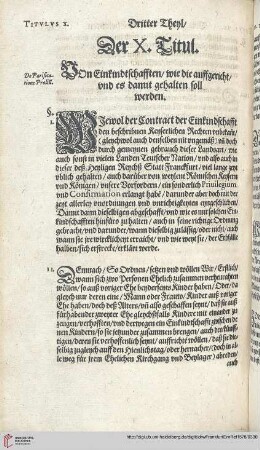 Titul 10 Von Einkindtschafften / wie die auffgericht / vnd es damit gehalten sol werden