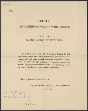 Urkunde Mitgliedschaft des Instituto di Corrispondenza Archeologica