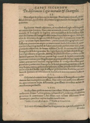 Caput Secundum De discrimine Legis moralis & Evangelii.