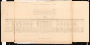 Preußisches Parlament, Berlin Schinkelwettbewerb 1868: Aufriss Straßenansicht Dorotheenstraße; Maßstabsleiste