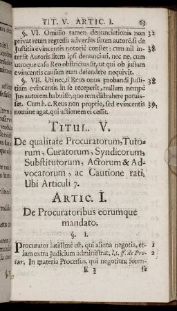 Titul. V. De qualitate Procuratorum, Tutorum, Curatorum, Syndicorum, Substitutorum [...]