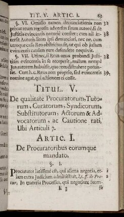 Titul. V. De qualitate Procuratorum, Tutorum, Curatorum, Syndicorum, Substitutorum [...]