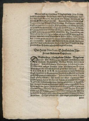 Der Herrn Directorn Schreiben den Fürsten und Ständen in Schlesien/ [et]c.