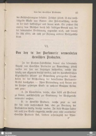 VI. Von den in der Parfumerie verwendeten chemischen Producten