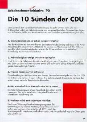 Flugschrift der Arbeitnehmer-Initiative der SPD zur Bundestagswahl 1990
