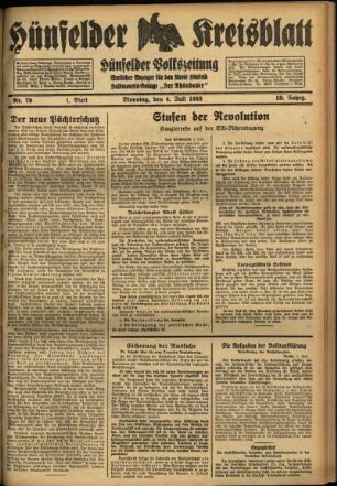Erste Ausgabe vom Dienstag, den 04. Juli 1933.