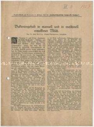 Bakteriengehalt in manuell und maschinell ermolkener Milch