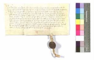 St. Lucientag; Abel Holch, Cuntz Ysenhut, Heinz Bender, Hans Laupach, Bürger in Öhringen (Orengew) bestätigen die Leibeigenschaft des Meisters Cunz Ysenhut; Siegel: Cunz von Klingenfels (abgefallen) und Kunz Lecher.