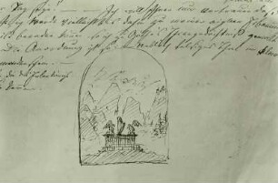Briefschluß mit Federskizze zu dem Gemälde in der Hamburger Kunsthalle "Zu Goethes Ehrengedächtnis"