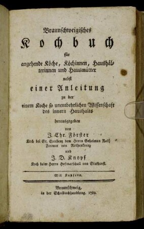 [1]: Braunschweigisches Kochbuch für angehende Köche, Köchinnen, Haushälterinnen und Hausmütter. [1]