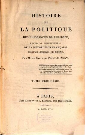 Histoire de la politique des puissances de l'Europe : depuis le commencement de la révolution Française jusqu'au Congrès de Vienne, 3