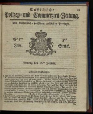 3tes Stueck, Montag den 16ten Januar 1804
