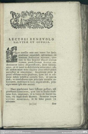 Lectori Benevolo Salutem Et Officia