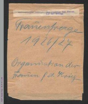 Frauenfrage 1926/27. Organisation der Frauen für den Krieg.
