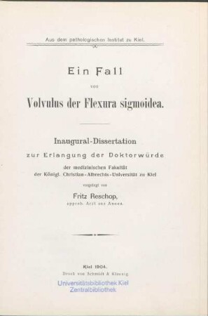 Ein Fall von Volvulus der Flexura sigmoidea