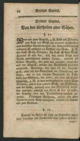 Drittes Capitel. Von den Urtheilen und Sätzen