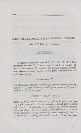 Sulle normali comuni a due superficie algebriche.