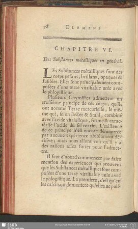 Chapitre VI. Des Substances métalliques en général