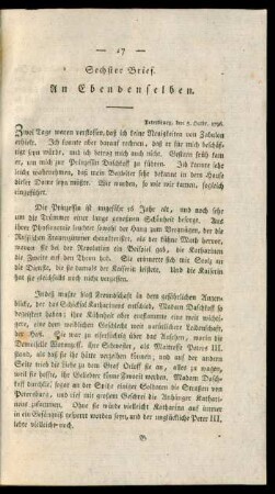 Sechster Brief. An Ebendenselben