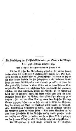Die Berechtigung der Realschul-Abiturienten zum Studium der Medizin : Eine geschichtliche Darstellung