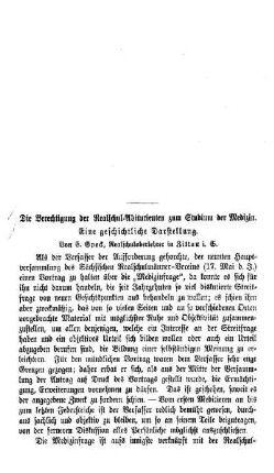 Die Berechtigung der Realschul-Abiturienten zum Studium der Medizin : Eine geschichtliche Darstellung
