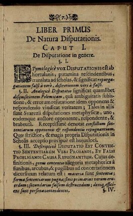 Liber Primus De Natura Disputationis.