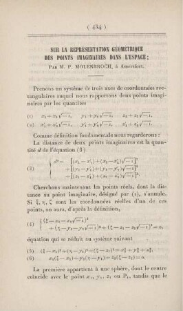 Sur la représentation géométrique des points imaginaires dans l'espace.