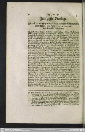 Funfzigste Beylage. Abdruck der alten sogenannten Union der Mecklenburgischen Land-Stände, vom Jahr 1523. den 1. Augusti. in hochteutscher Uebersetzung