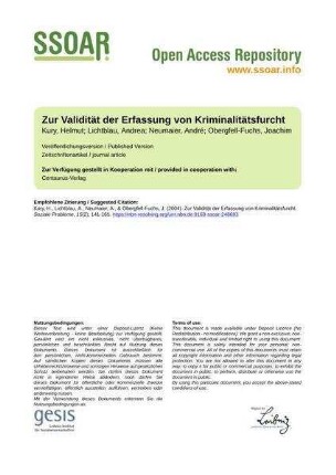 Zur Validität der Erfassung von Kriminalitätsfurcht