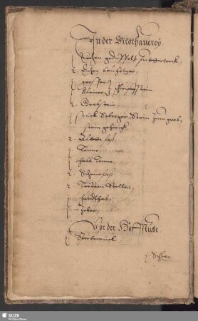 Bl. 16v-18r: In der Bildthauerey. - Vor der Hoffstube. - In des H[errn]. Schössers Stuben