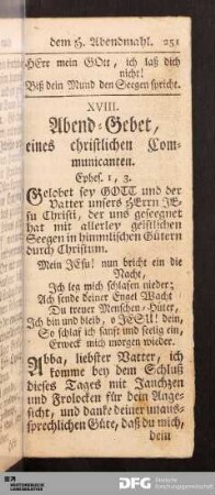 XVIII. Abend-Gebet, eines christlichen Communicanten.