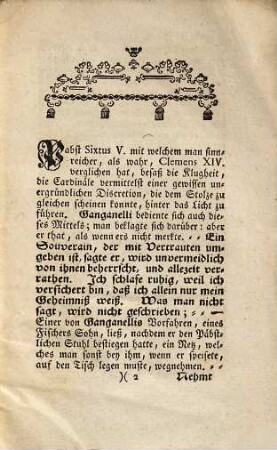 Anekdoten vom Pabste Clemens XIV. : theils aus den Schriften eines Caraccioli, theils aus andern sichern Quellen geschöpfet