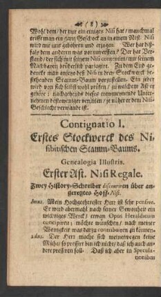 Contignatio I. Erstes Stockwerck des Nisibitischen Stamm-Baums. Genealogia Illustris.