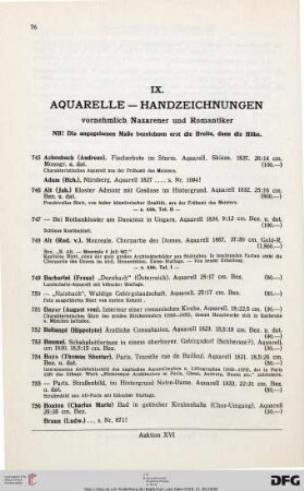 Aquarelle – Handzeichnungen (Nr. 745-872)